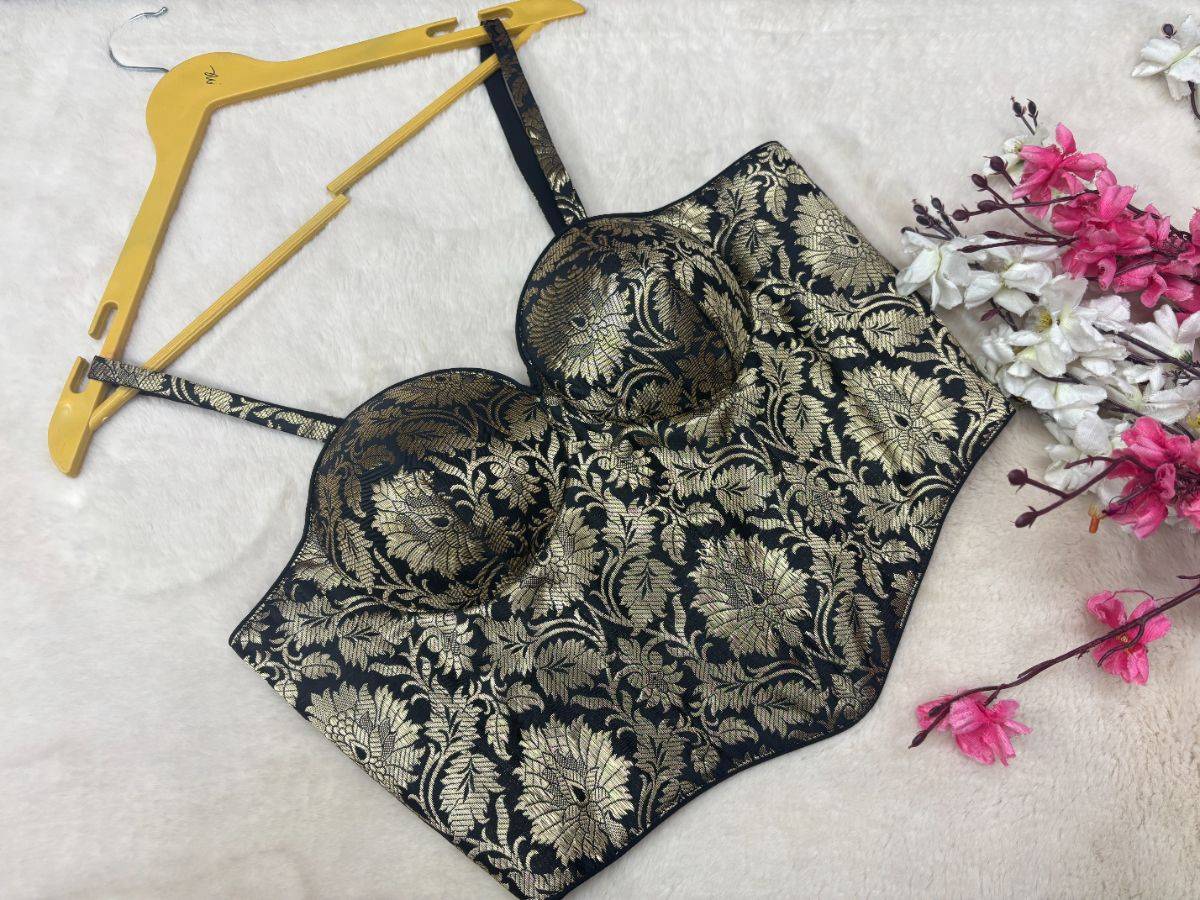Black Brocade Corset Blouse - View 4