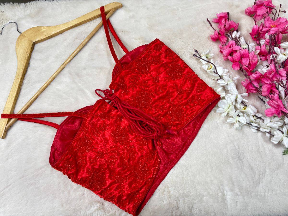 Floral Embroidered Bustier Designer Blouse - View 3
