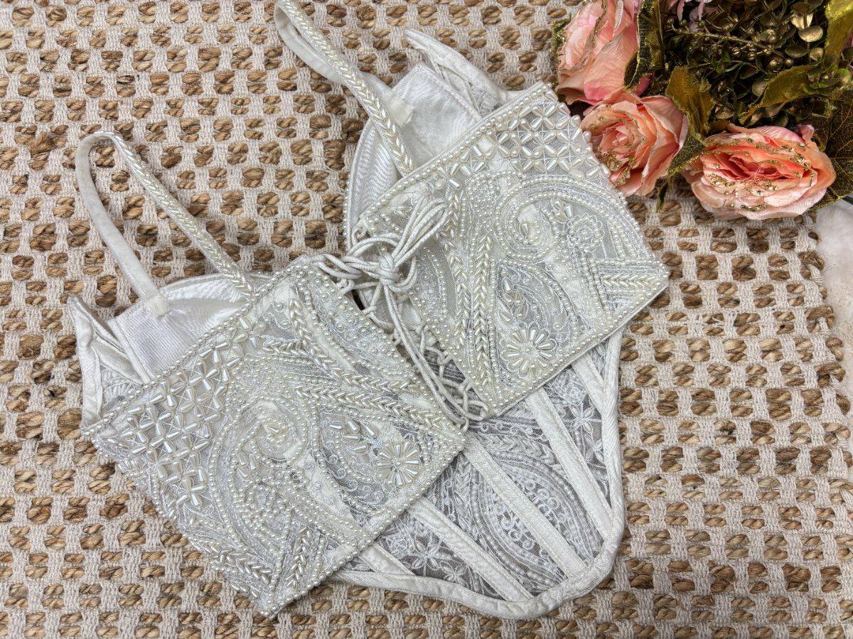 Pearl White Embroidered Corset Blouse - View 4