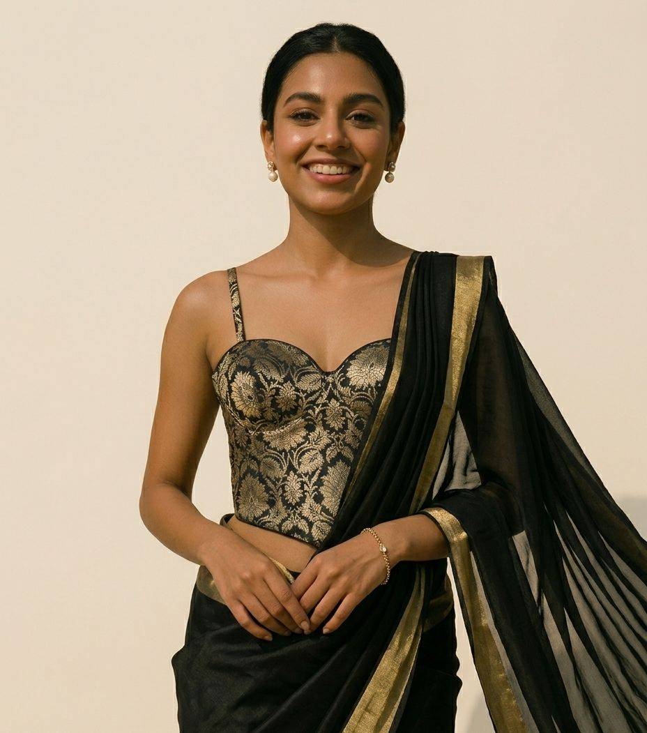 Black Brocade Corset Blouse - View 2