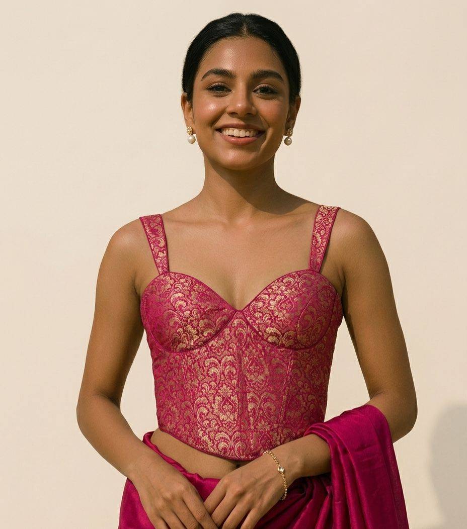 Rani Pink Brocade Corset Blouse - View 1