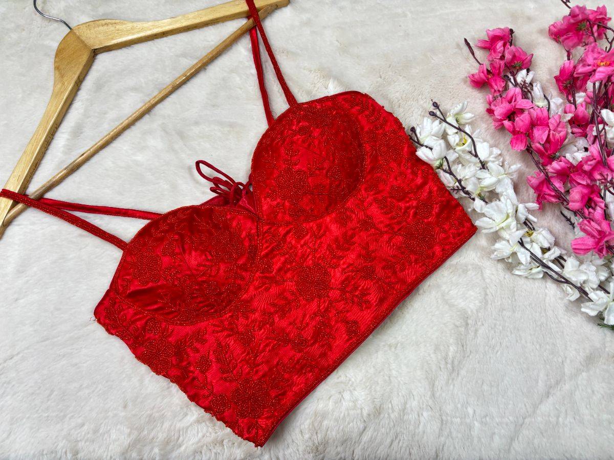 Floral Embroidered Bustier Designer Blouse - View 2