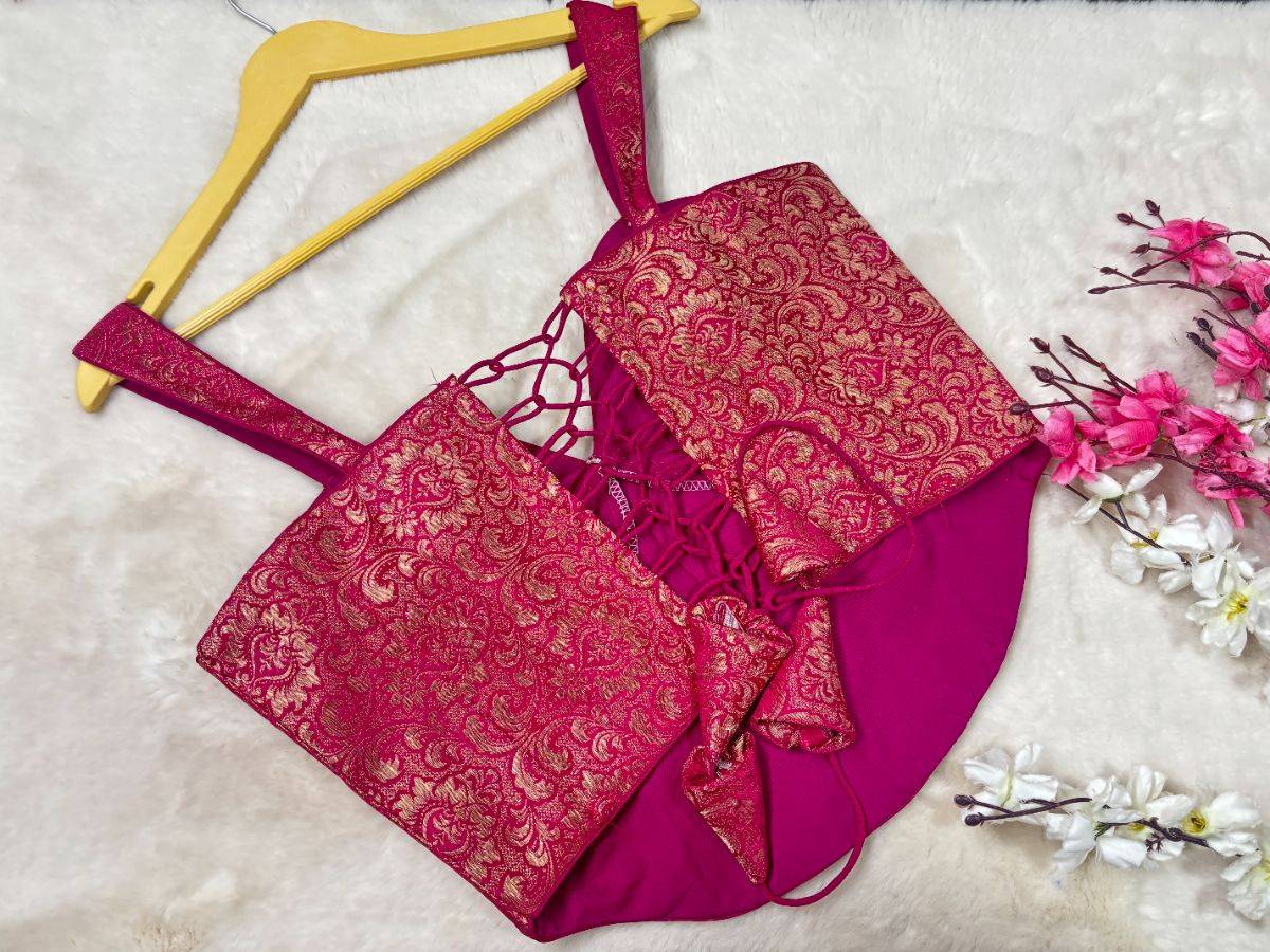 Rani Pink Brocade Corset Blouse - View 4