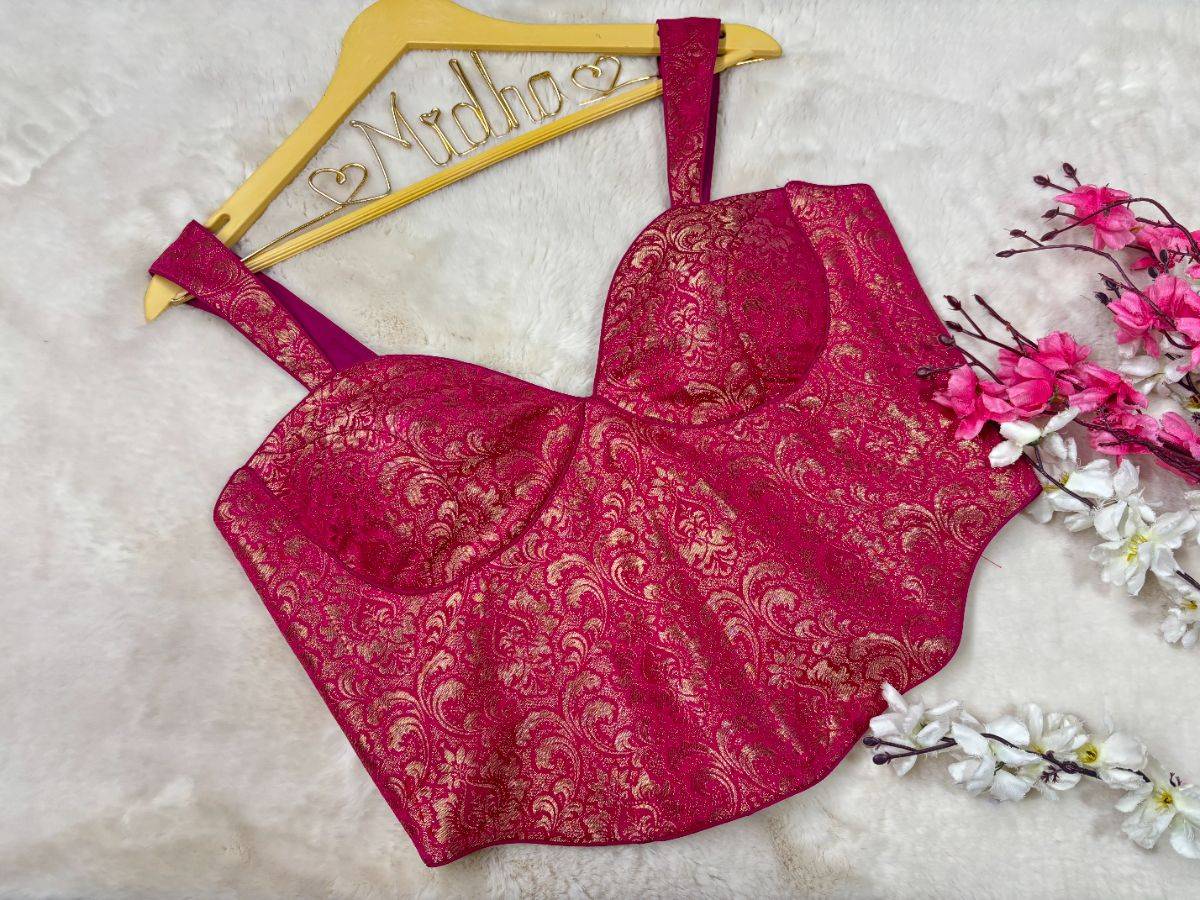 Rani Pink Brocade Corset Blouse - View 3