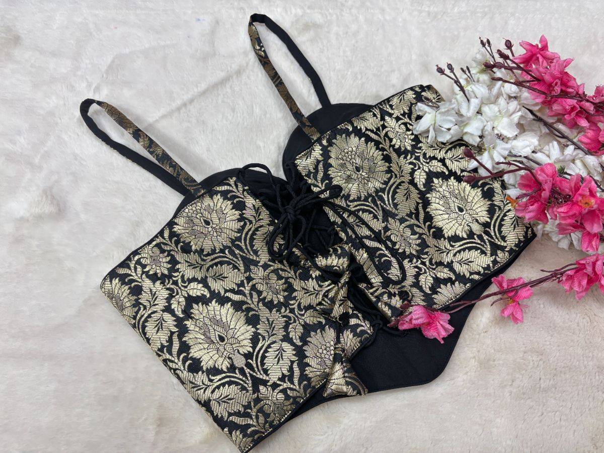 Black Brocade Corset Blouse - View 5
