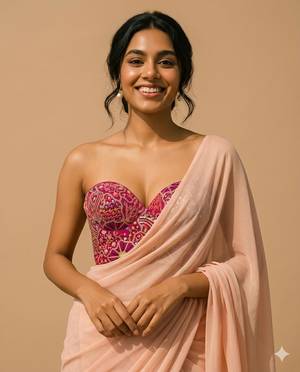 Fuchsia Strapless Embroidered Corset Blouse with Gold Detailing
