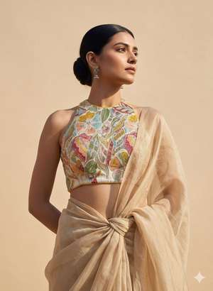 Halter Neck White Embroidered Blouse